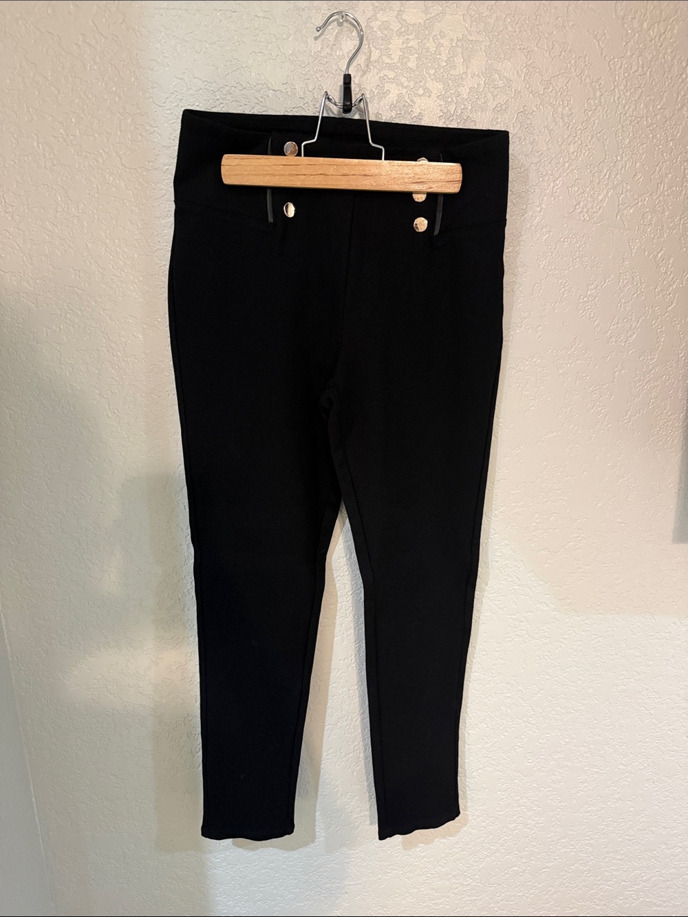 Ci Sono Black Ponte Leggings with Gold Button Accents